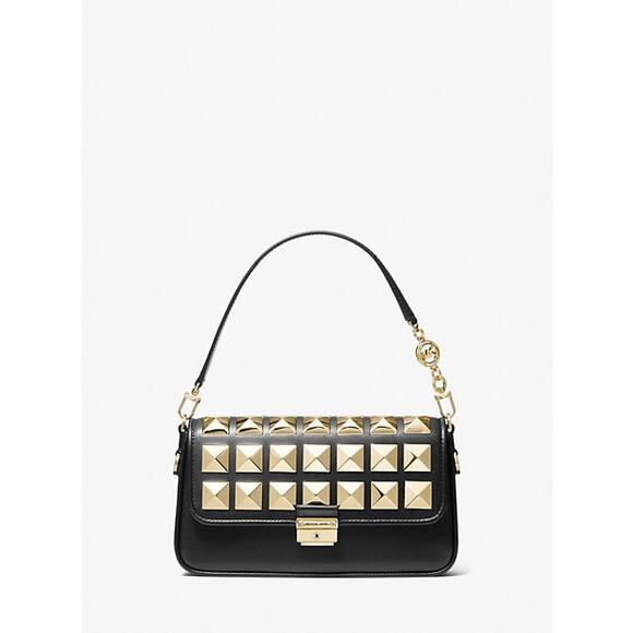 Michael Kors Bradshaw - Small Studded Smooth Leather Black Shoulder Bag *NEW* - Picture 1 of 10